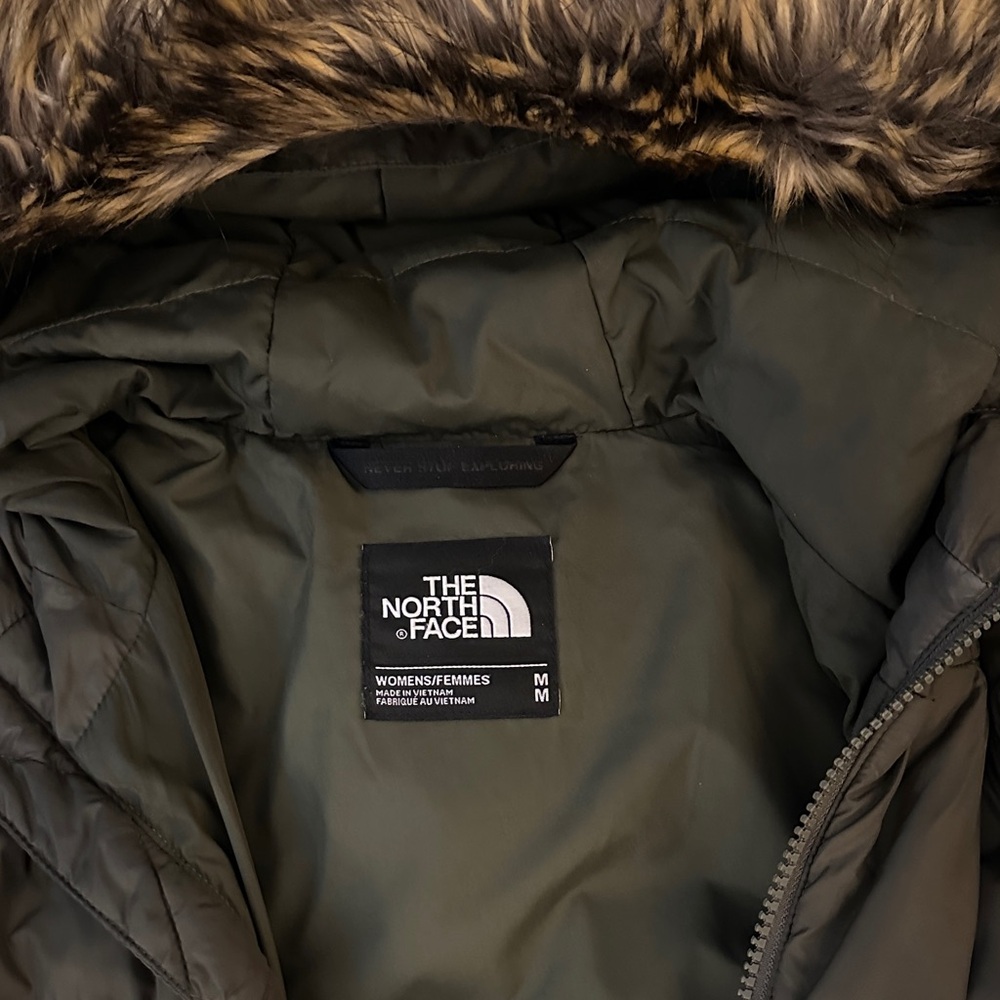 The North Face Olive Green Quilted Hooded Parka with Faux Fur Trim - Picture 2 of 5